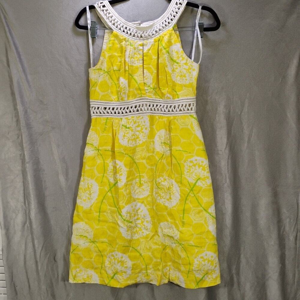 Lilly Pulitzer Coastal Linen Dress Womens 4 Spring Cottagecore Dandelion